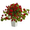 Geranium Plant in White Tower Planter