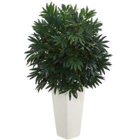 Double Bamboo Palm in White Tower Vase