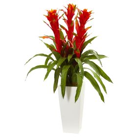 Bromeliad Plant in White Tower Planter