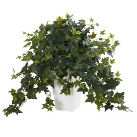 Puff Ivy Plant in White Tower Vase