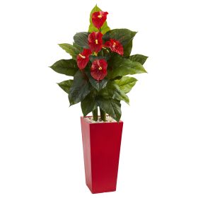 Anthurium Plant in Red Planter (Real Touch)