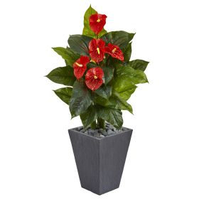 Anthurium Plant in Slate Planter (Real Touch)