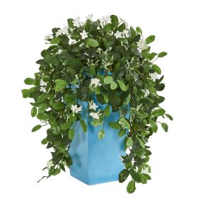 Stephanotis Artificial Plant in Turquoise Planter