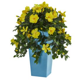 Hibiscus Artificial Plant in Turquoise Planter