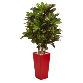 Croton Artificial Plant in Red Planter