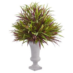 Burgundy Grass Artificial Plant in Elegant Urn