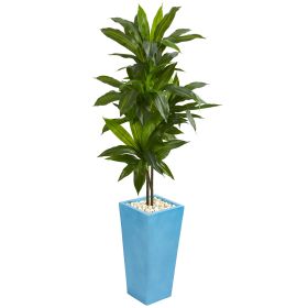 Dracaena Artificial Plant in Turquoise Tower Planter