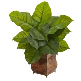 Large Leaf Philodendron in Metal Planter (Real Touch)
