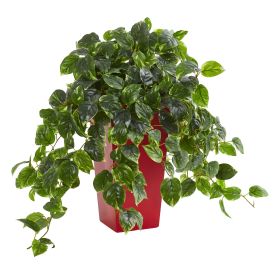 Pothos Artificial Plant in Red Planter UV Resistant