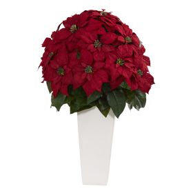 Poinsettia Artificial Plant in White Planter