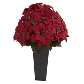 Poinsettia Artificial Plant in Black Planter