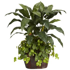 Double Bird of Paradise w/Vase & Pothos Silk Plant