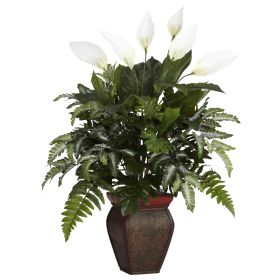 Mixed Greens & Spathyfillum w/Decorative Vase Silk Plant