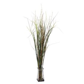 Grass & Bamboo w/Glass Vase Silk Plant