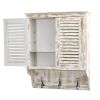 White Washed Wall Cabinet with Hooks