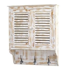 White Washed Wall Cabinet with Hooks