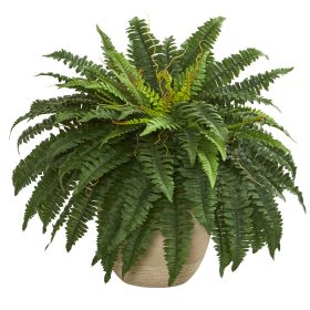 Boston Fern Artificial Plant in Sandstone Planter