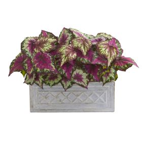 Wax Begonia Artificial Plant in Stone Planter