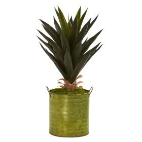 Agave Artificial Plant in Green Metal Planter