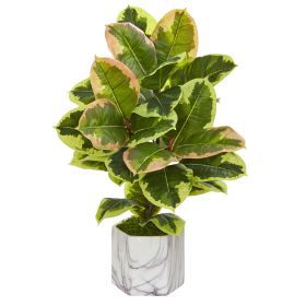 Rubber Leaf Plant in Marble Finished Vase (Real Touch)