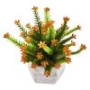 Flowering Sedum Artificial Plant in Marble Finished Vase