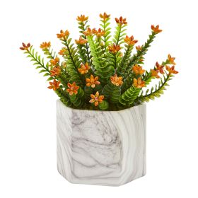 Flowering Sedum Artificial Plant in Marble Finished Vase