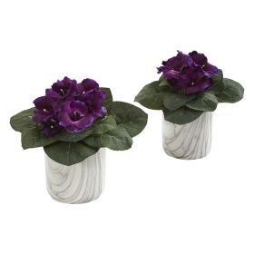 Gloxinia Artificial Plant in Marble Vase (Set of 2)