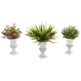 Eucalyptus and Grass Artificial Plant in Urn (Set of 3)