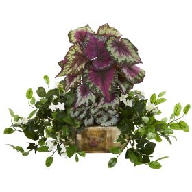 Begonia & Stephanotis Artificial Plant in Planter