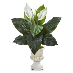Spathifyllum Artificial Plant in White Urn