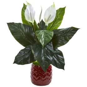 Spathifyllum Artificial Plant in Red Planter