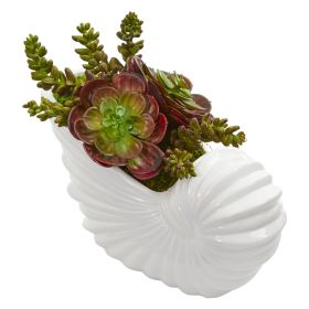 Succulent Garden Artificial Plant in Shell Planter