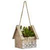 Succulent Garden Plant in Birdhouse Hanging Planter