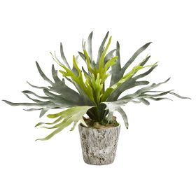 Staghorn Artificial Plant in Weathe Red Oak Planter