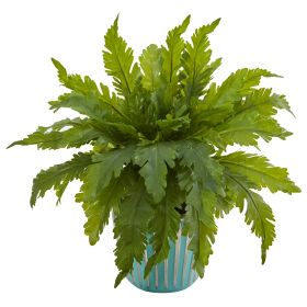 Fern Artificial Plant in Light Blue Planter