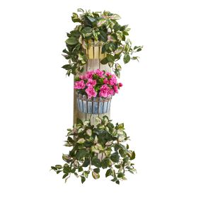Azalea & Hoya Artificial Plant in Wall Decor Planter