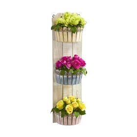 Rose Arrangement in Three Tie Red Wall Decor Planter