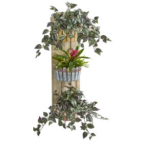 Bromeliad and Wandering Jew Plant in Wall Planter