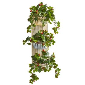 Strawberry Plant in Three Tie Red Wall Decor Planter