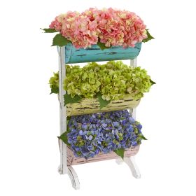 Hydrangea Garden Arrangement in Farmhouse Stand