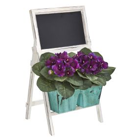 Gloxinia Plant in Farmhouse Stand and Chalkboard