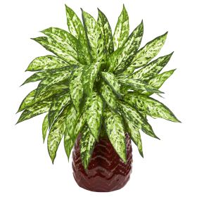Aglonema Artificial Plant in Red Designer Vase