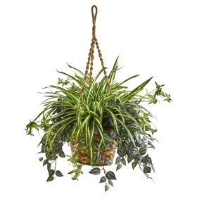 Wandering Jew & Spider Artificial Plant in Hanging Basket