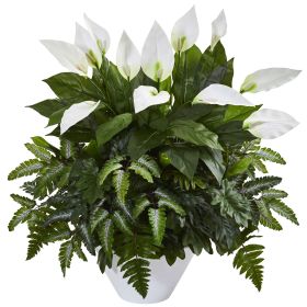 Mixed Spathifyllum Artificial Plant in White Vase