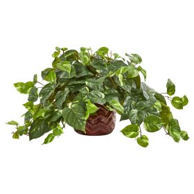 Pothos Artificial Plant in Design Red Vase