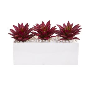 Triple Agave Succulent Artificial Plant in White Vase