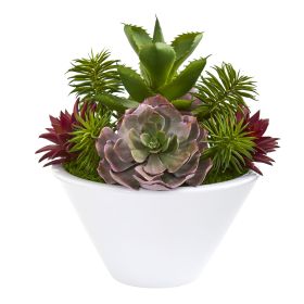 Succulent Garden Artificial Plant in White Bowl Vase