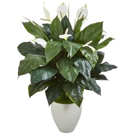 Elegant Spathifyllum Artificial Plant in White Planter