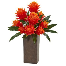 Bromeliad Artificial Plant in Weathe Red Brown Planter