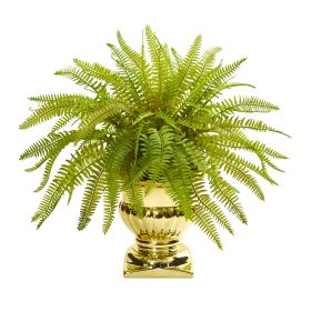 Fern Artificial Plant in Gold Urn